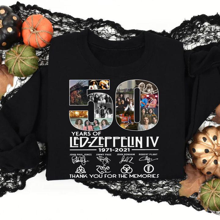 50 years of Led-Zeppelin IV 1971-2021 signatures thank you for the memories t-shirt sweatshirt