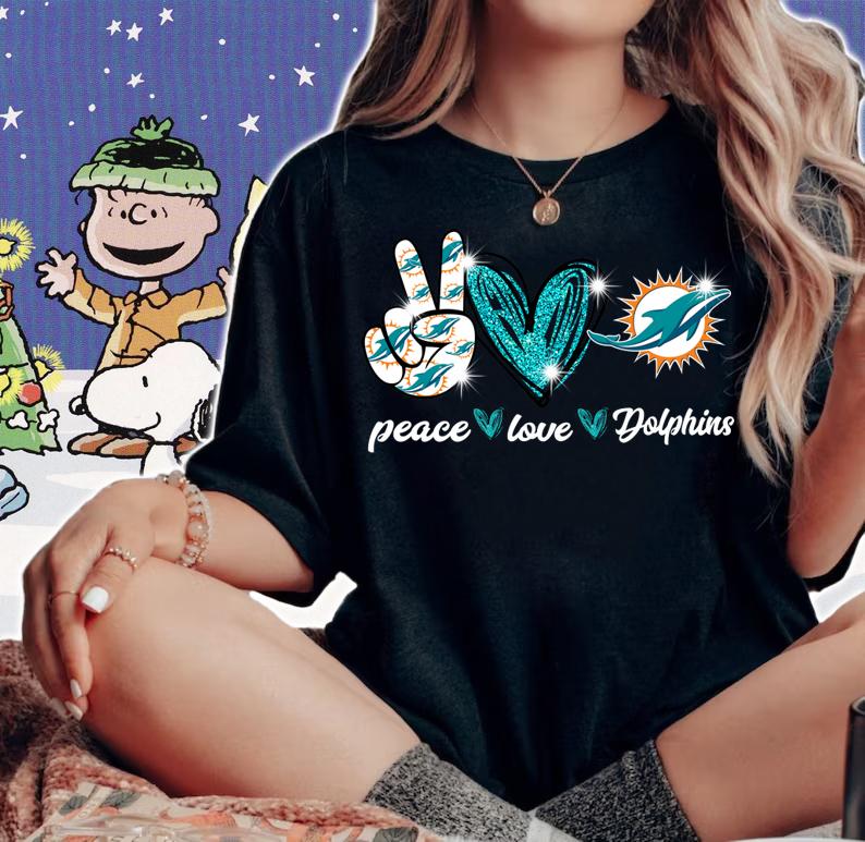 Peace love Miami Dolphins Logo t-shirt woman shirt