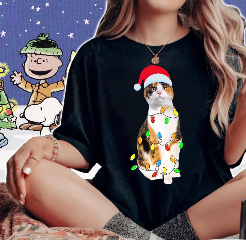 Christmas Calico Cat Gift - Calico cat Funny Santa Hat Xmas t-shirt woman shirt