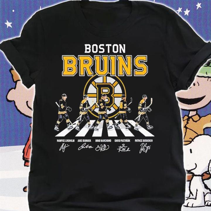 Boston Bruins Abbey Road Hampus Lindholm Jake Debrusk Brad Marchand signatures shirt t-shirt shirt