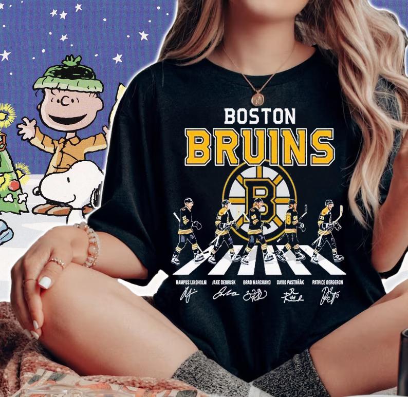 Boston Bruins Abbey Road Hampus Lindholm Jake Debrusk Brad Marchand signatures shirt t-shirt woman shirt