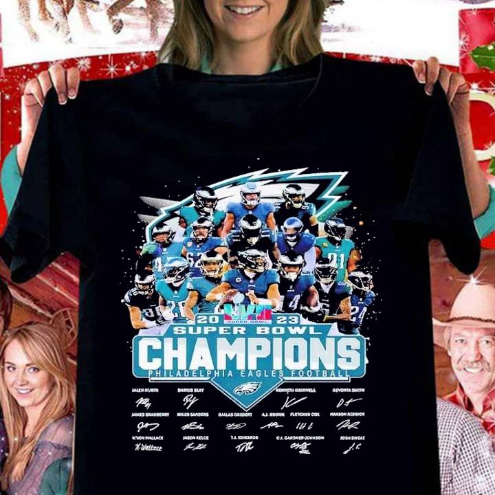 2023 Super Bowl Champions Philadelphia Eagles Football signatures shirt t-shirt woman shirt