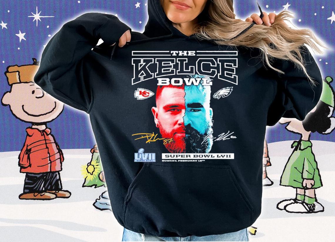 Face Travis Kelce and Jason Kelce the Kelce Bowl Super Bowl LVII shirt t-shirt hoodie