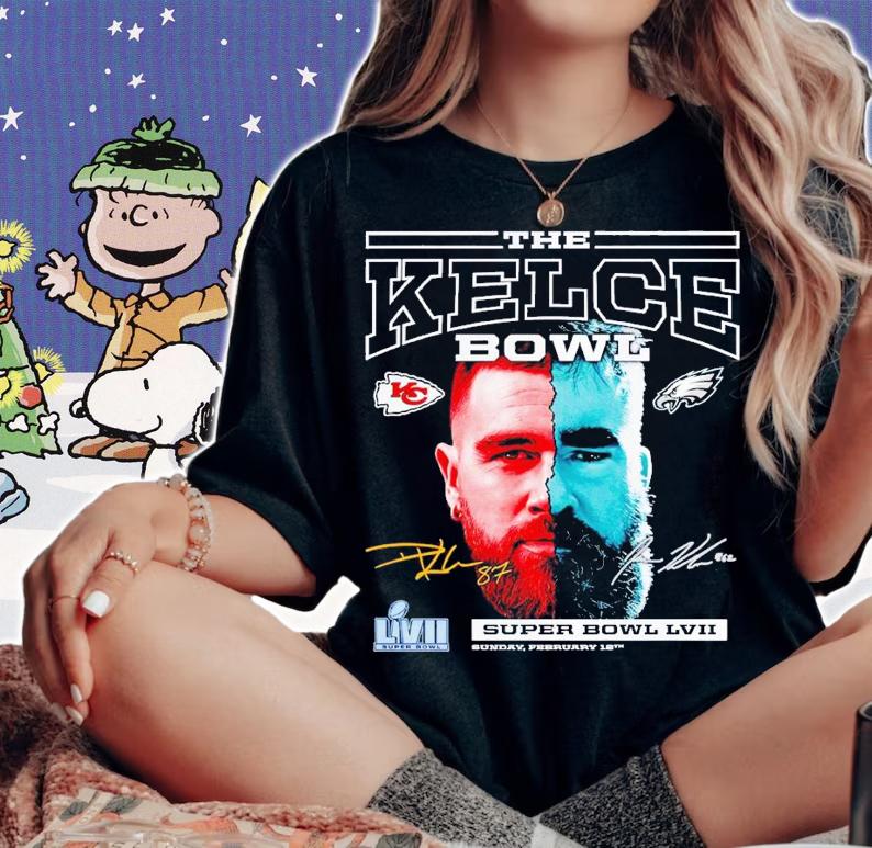 Face Travis Kelce and Jason Kelce the Kelce Bowl Super Bowl LVII shirt t-shirt woman shirt