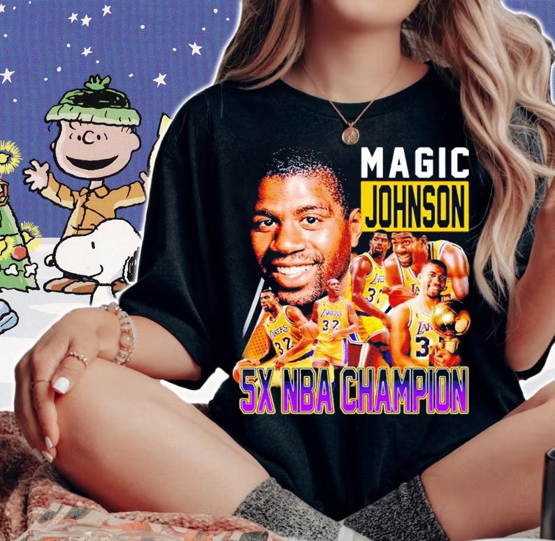 Magic Johnson 5x NBA champion shirt t-shirt woman shirt