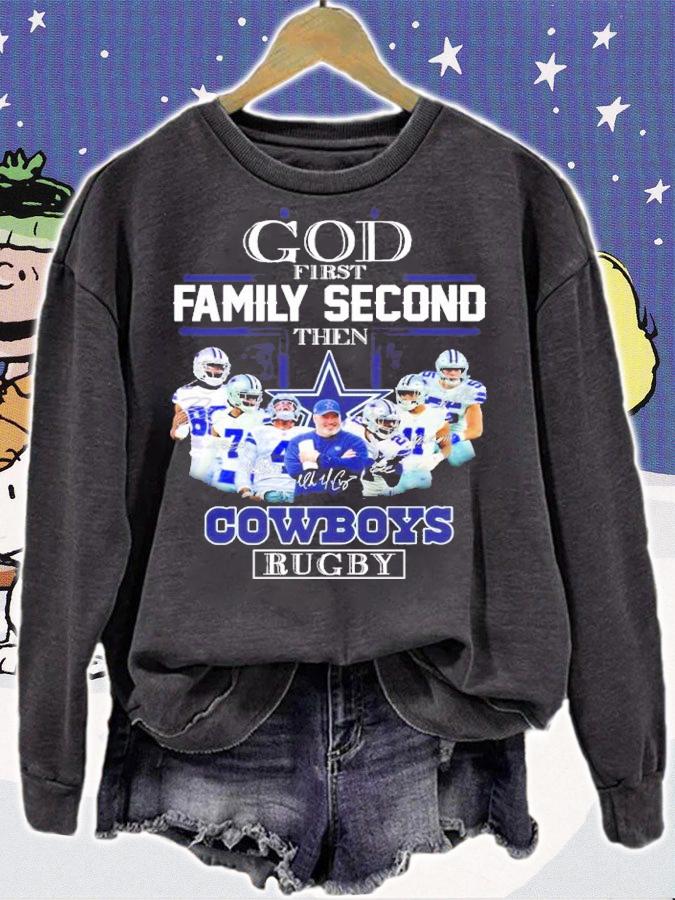 God first family second then Cowboys rugby signatures shirt t-shirt