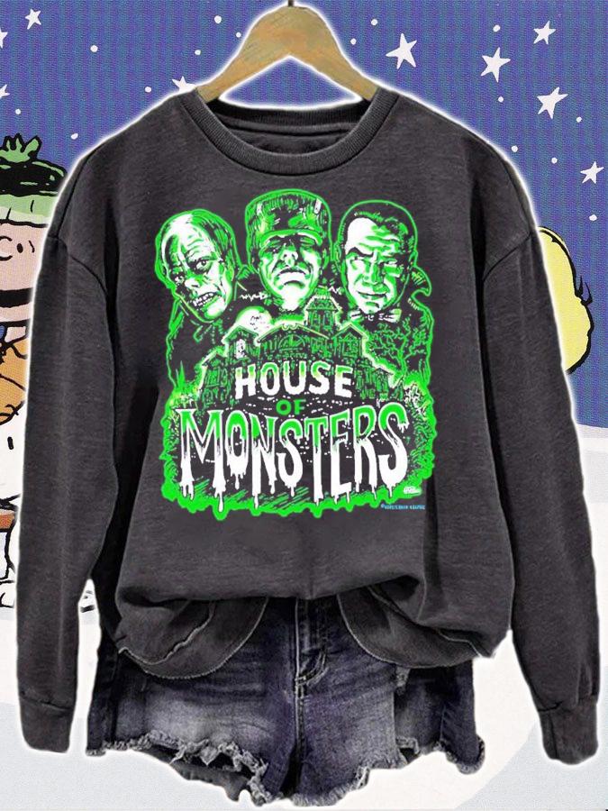 House Of Monsters Spooky Halloween Green Shirt t-shirt