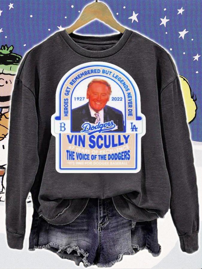Vin Scully 1927-2022 67 Years Of Excellence The Voice Of The Dodgers It's Time For Dodger Baseball t-shirt