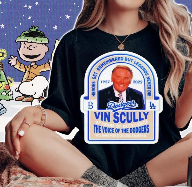Vin Scully 1927-2022 67 Years Of Excellence The Voice Of The Dodgers It's Time For Dodger Baseball t-shirt