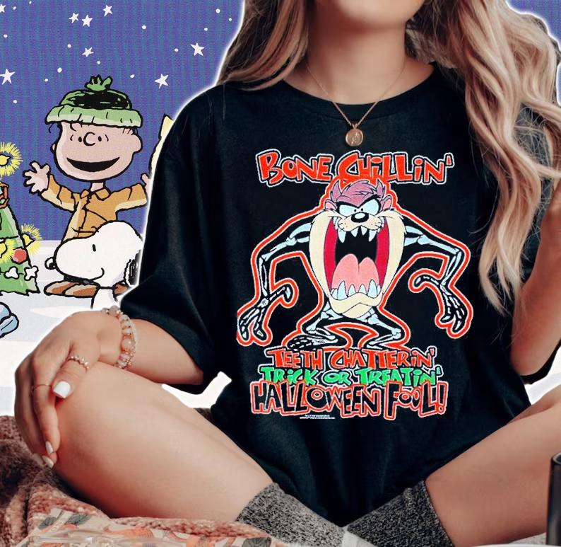 Vintage Taz Looney Tunes Halloween Bones shirt t-shirt