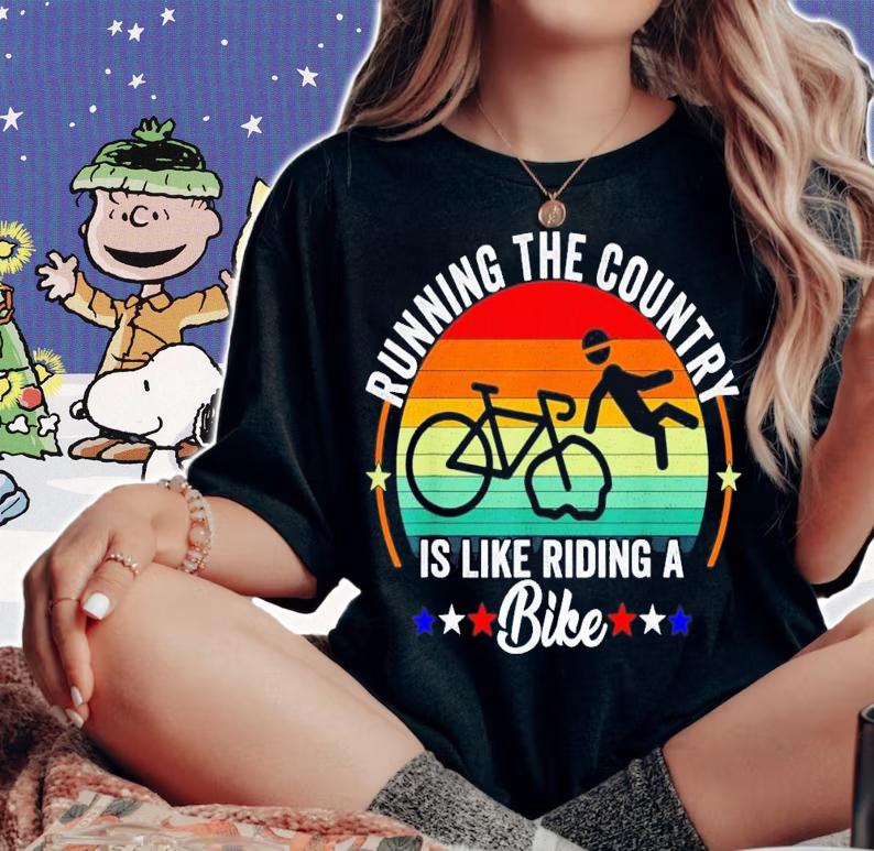 Joe Biden Biden Falls Off Bike Running The Country Is Like Riding A Bike Vintage T-Shirt t-shirt