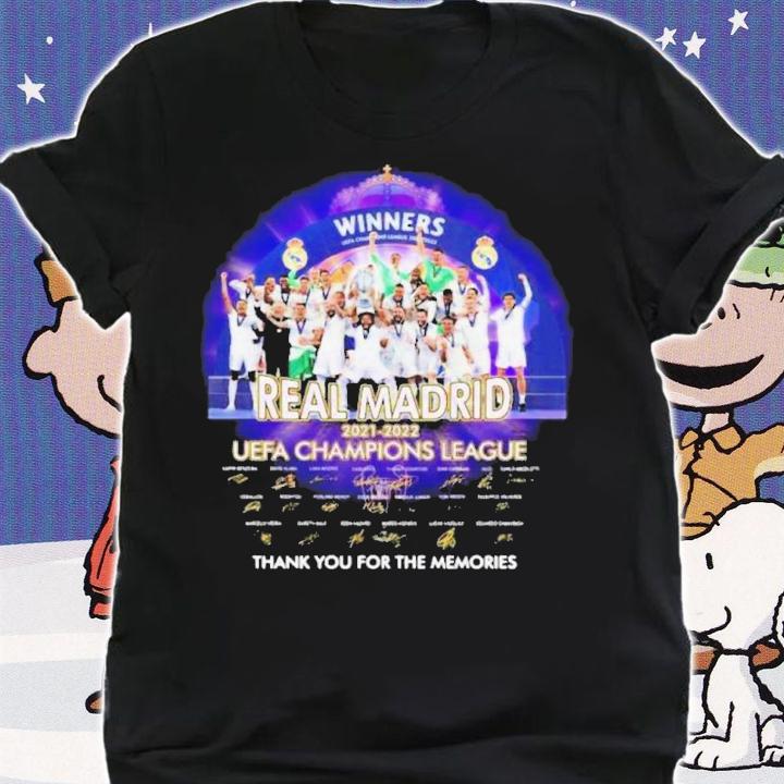 Real Madrid 2021 2022 UEFA Champions League Winners Signatures Thank You For The Memories Shirt t-shirt