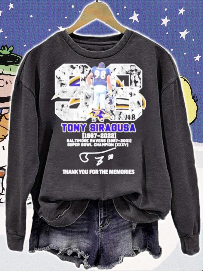 Tony Siragusa Baltimore Ravens 1967-2022 Signature Thank You For The Memories Shirt t-shirt sweatshirt