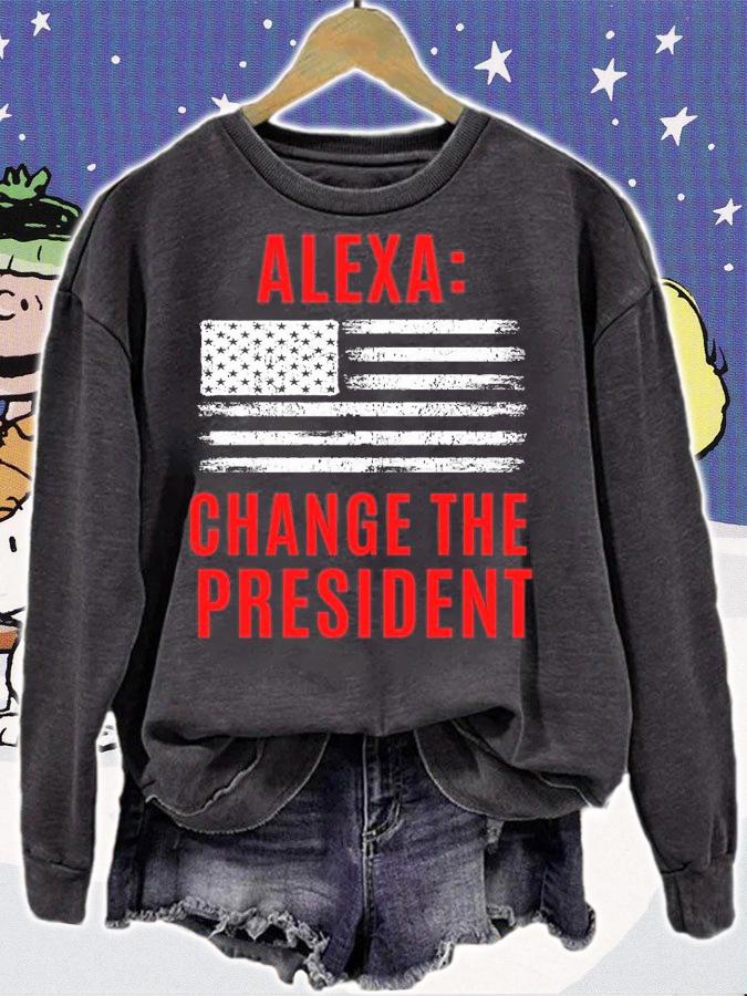 Alexa Change The President Funny Anti Biden Conservative US Flag T-Shirt t-shirt sweatshirt