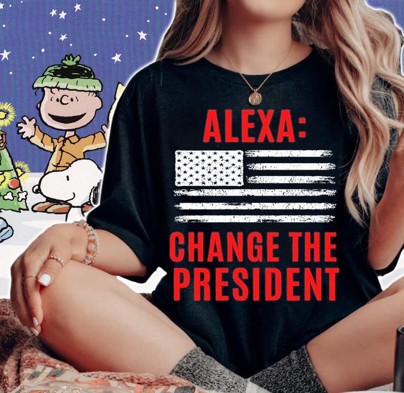 Alexa Change The President Funny Anti Biden Conservative US Flag T-Shirt t-shirt woman shirt