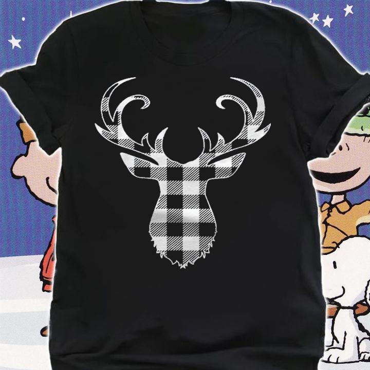 Black & White Classic Christmas Buffalo Plaid Deer Head Shirt t-shirt shirt