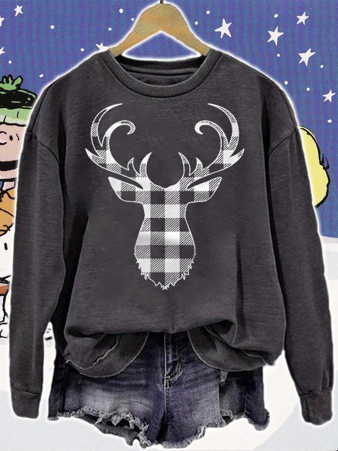 Black & White Classic Christmas Buffalo Plaid Deer Head Shirt t-shirt sweatshirt