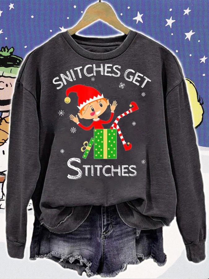 Funny Elf Shelf Shirt Snitches Get Stitches T-Shirt t-shirt sweatshirt