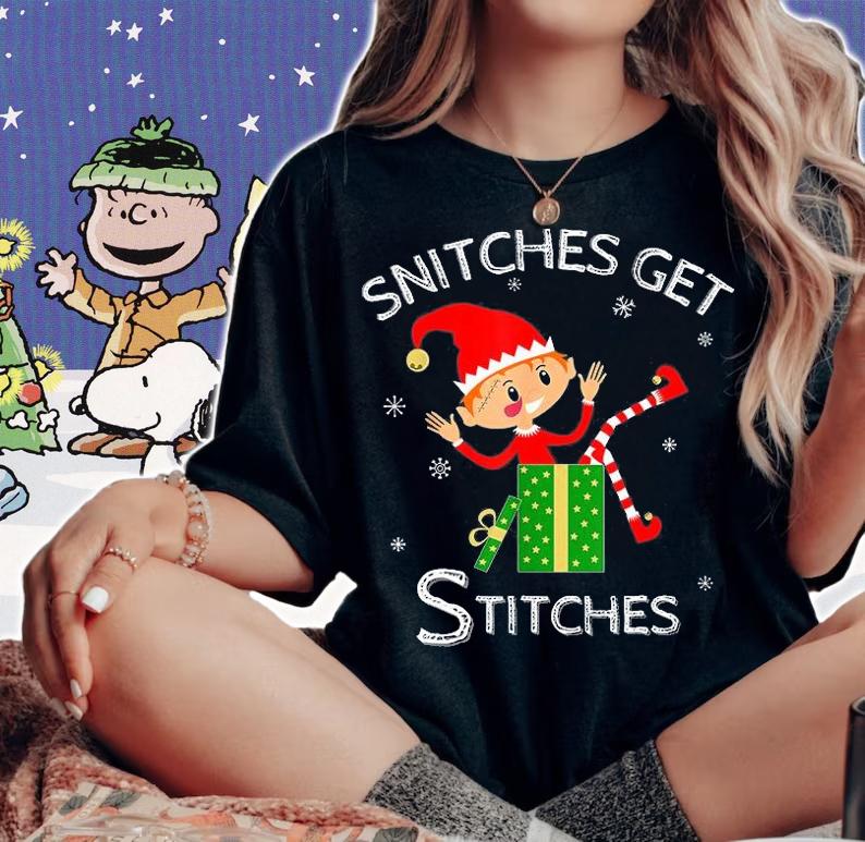 Funny Elf Shelf Shirt Snitches Get Stitches T-Shirt t-shirt woman shirt
