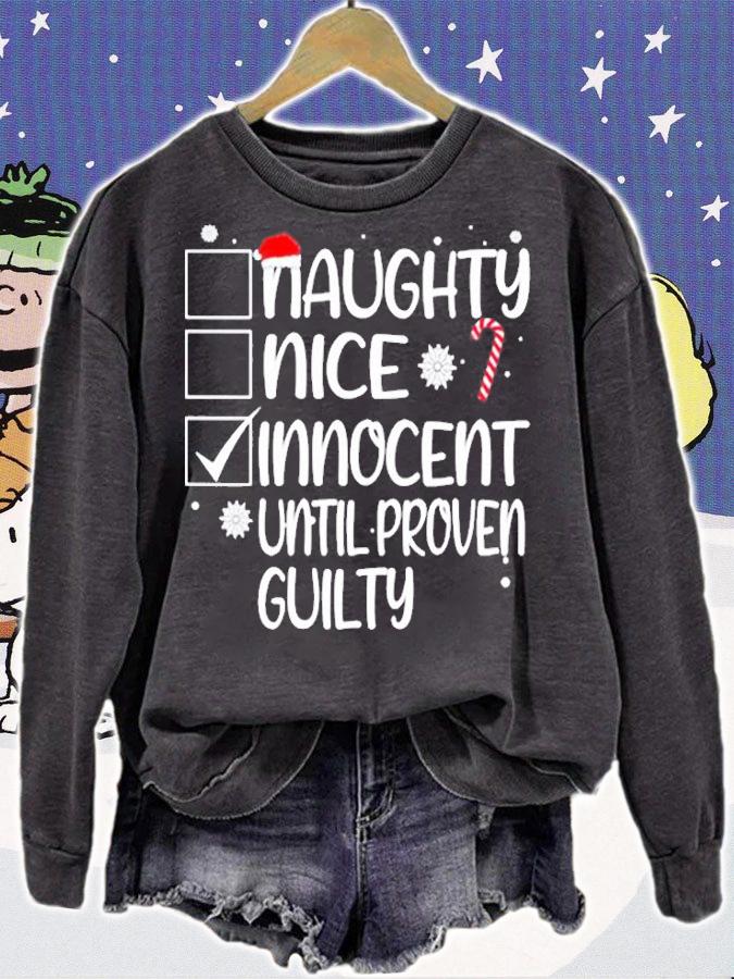 Womens Nice Naughty Innocent Until Proven Guilty Christmas Naughty T-Shirt t-shirt sweatshirt