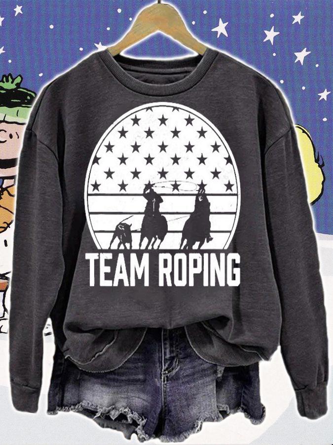 Team Roping Patriotic Roper Distressed Rodeo Cowboys T-Shirt t-shirt sweatshirt