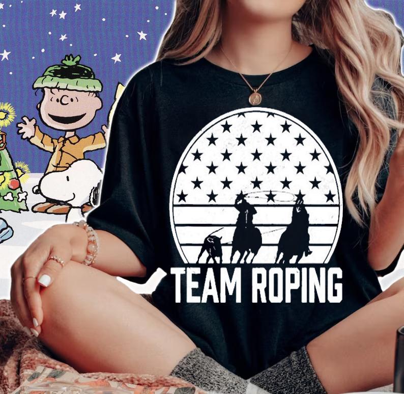 Team Roping Patriotic Roper Distressed Rodeo Cowboys T-Shirt t-shirt woman shirt