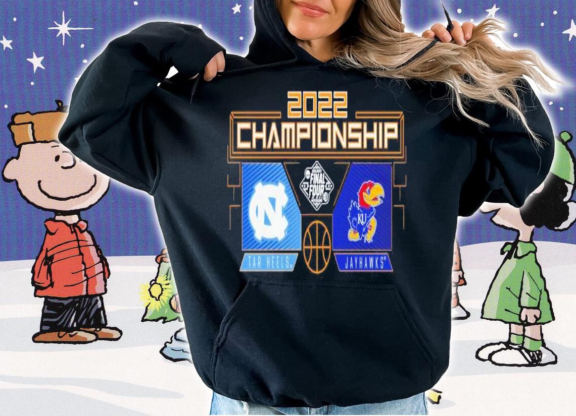 Kansas Jayhawks Vs. North Carolina Tar Heels 2022 NCAA Men's Basketball National Championship Matchup Cross Over Shirt t-shirt hoodie