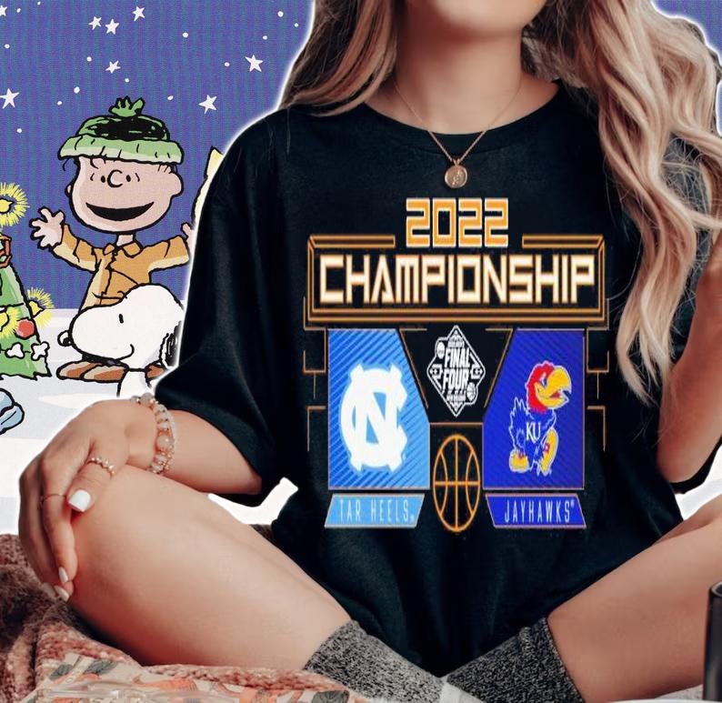 Kansas Jayhawks Vs. North Carolina Tar Heels 2022 NCAA Men's Basketball National Championship Matchup Cross Over Shirt t-shirt woman shirt