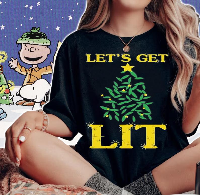 Let's Get Lit Funny Christmas Tree T-Shirt t-shirt woman shirt