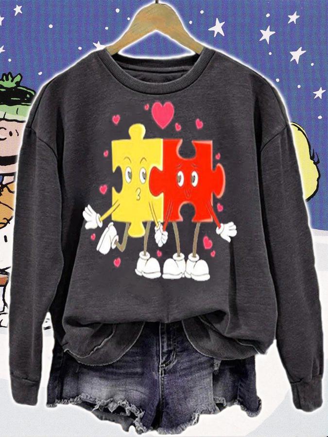 Puzzle Love Cartoon Valentines Day T-Shirt t-shirt sweatshirt