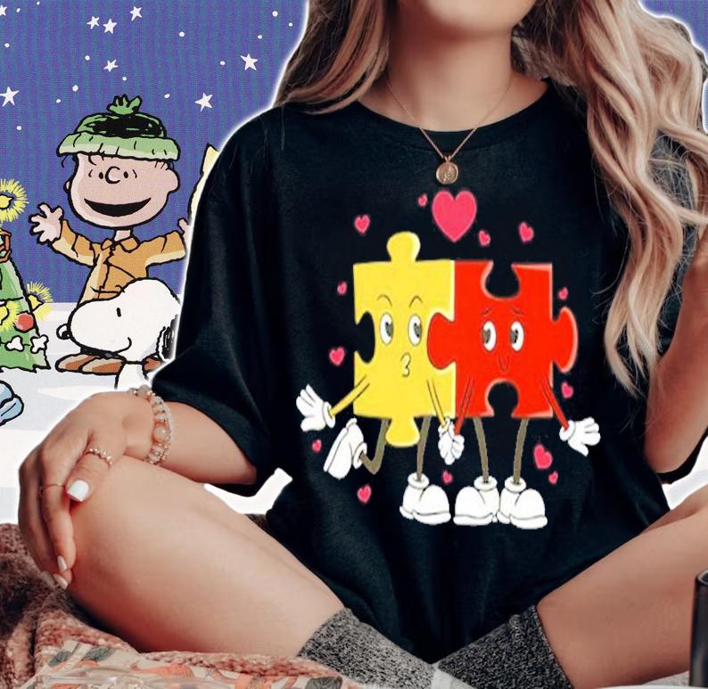 Puzzle Love Cartoon Valentines Day T-Shirt t-shirt woman shirt
