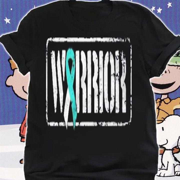 Cervical Cancer Warrior Teal White Military Style Ribbon Shirt