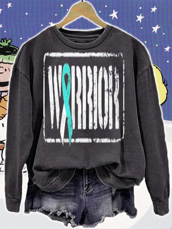 Cervical Cancer Warrior Teal White Military Style Ribbon Shirt