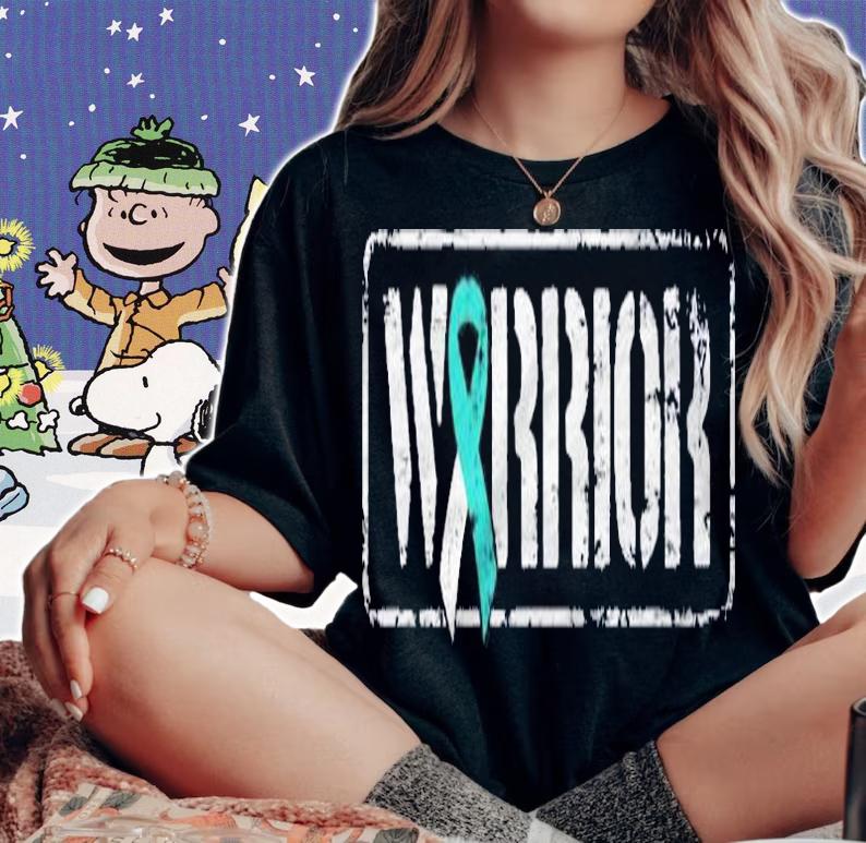 Cervical Cancer Warrior Teal White Military Style Ribbon Shirt