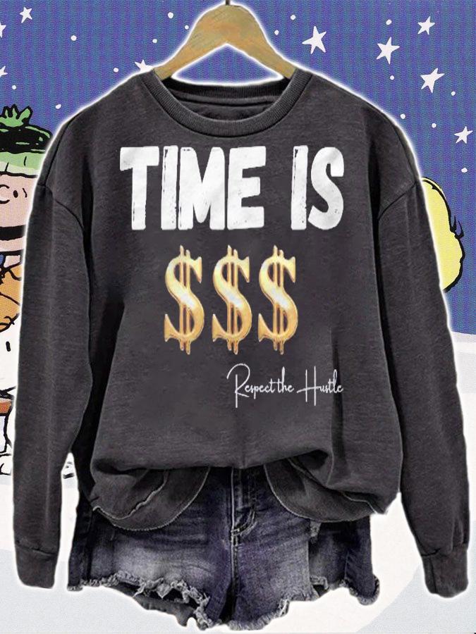 Respect The Hustle Time Is Money Graphic Print Shirt