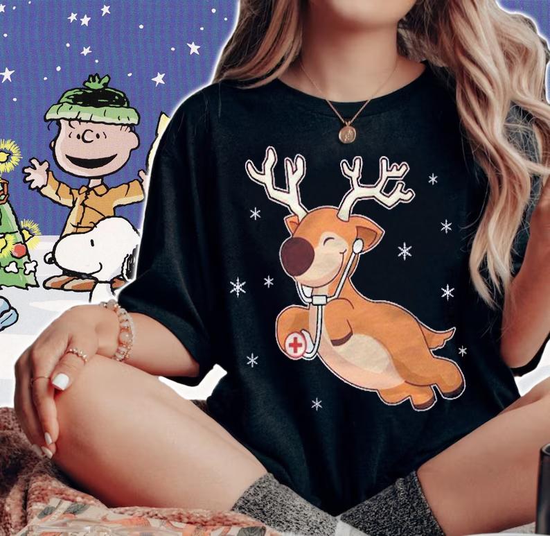 Cute Reindeer Nursing Christmas Gift Shirt