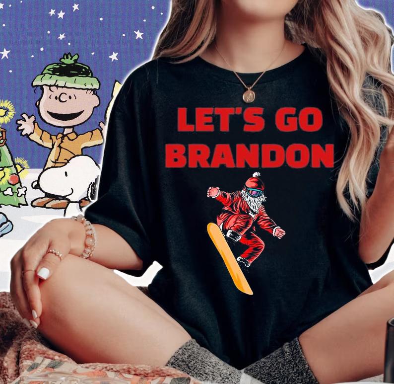 Let's Go Brandon Santa Claus On Snowboard T-Shirt woman shirt