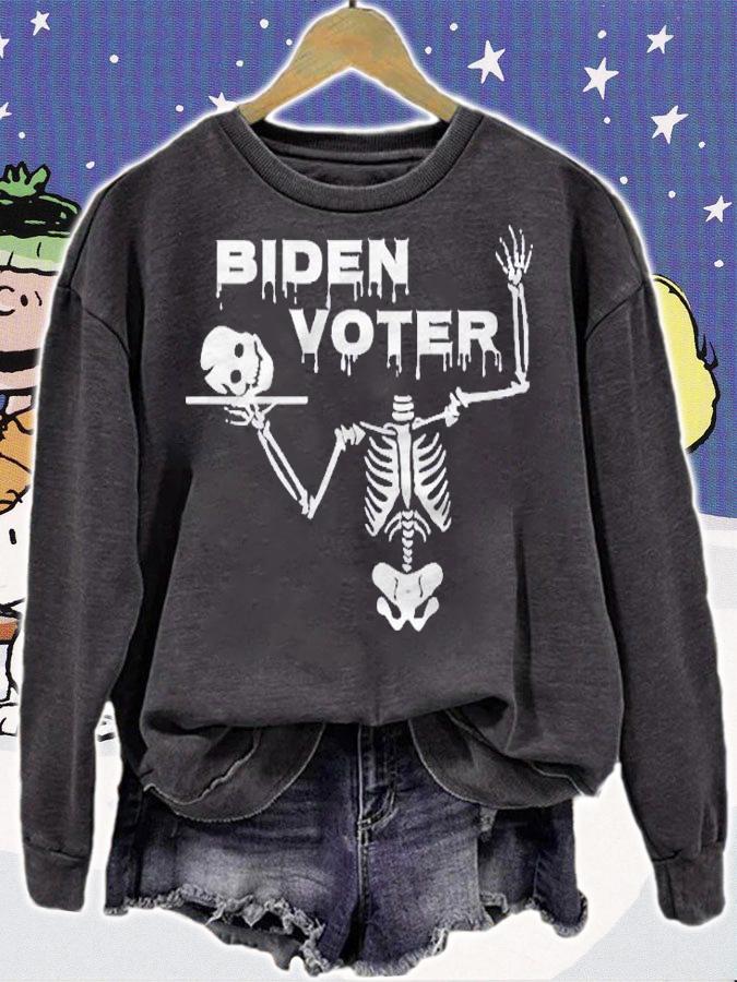 Funny Halloween Costume Joe Biden Voter Dead Skeleton Adult Pullover Shirt sweatshirt