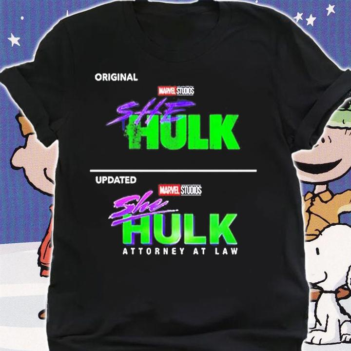 She Hulk Original Logo vs Updated Logo Marvel Studios T-Shirt shirt