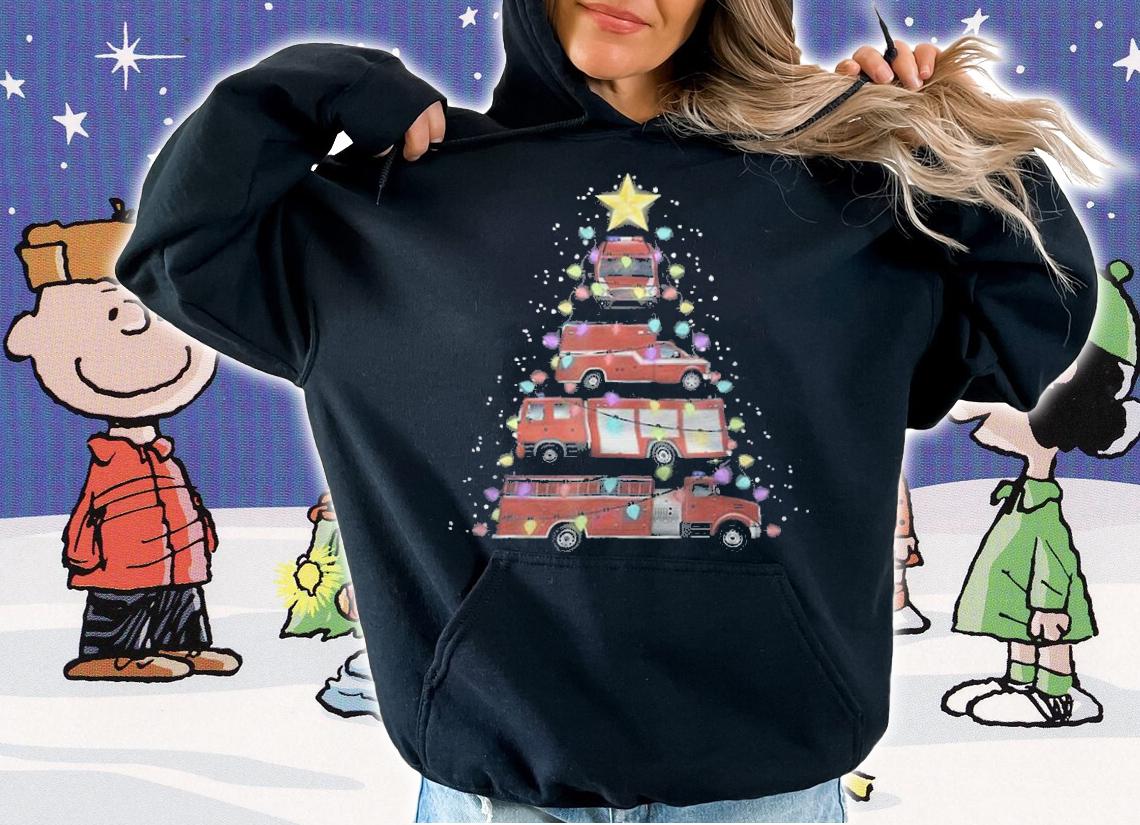 Firefighter Truck Christmas tree Xmas T-shirt hoodie