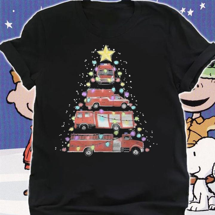 Firefighter Truck Christmas tree Xmas T-shirt shirt