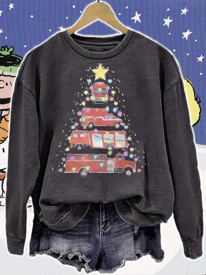 Firefighter Truck Christmas tree Xmas T-shirt sweatshirt