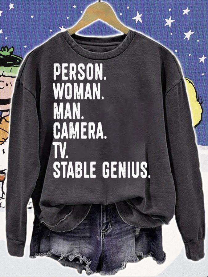 Person Woman Man Camera Tv Stable Genius T-Shirt