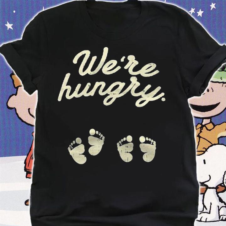 Were Hungry Pregnancy Mom Twins Baby Footprints Shirt shirt
