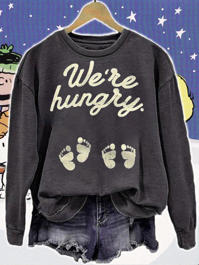 Were Hungry Pregnancy Mom Twins Baby Footprints Shirt sweatshirt