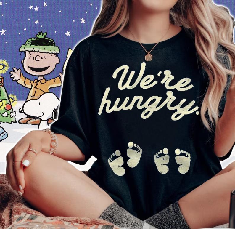 Were Hungry Pregnancy Mom Twins Baby Footprints Shirt woman shirt