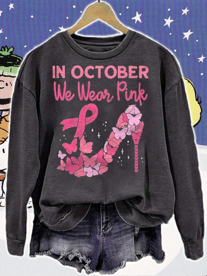 Womens October We Wear Pink High Heel Breast Cancer Awareness Women Shirt sweatshirt