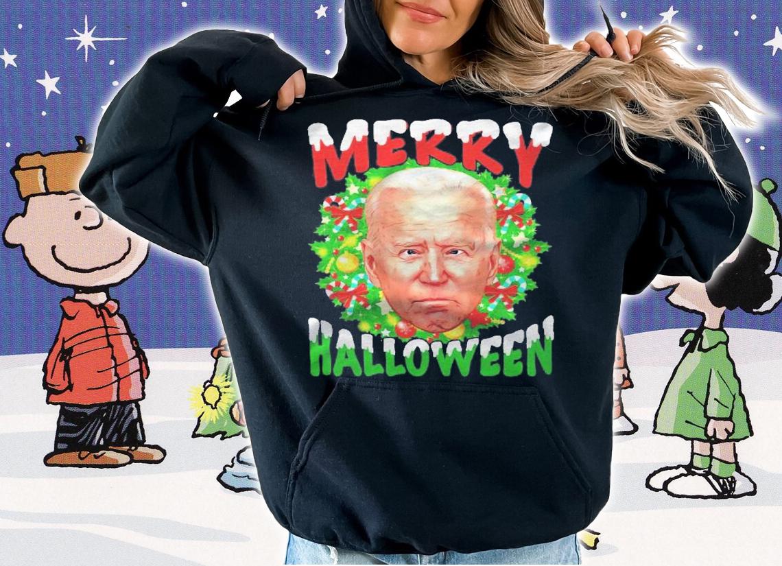 Funny Anti Joe Biden Merry Halloween Holiday Wreath Shirt hoodie