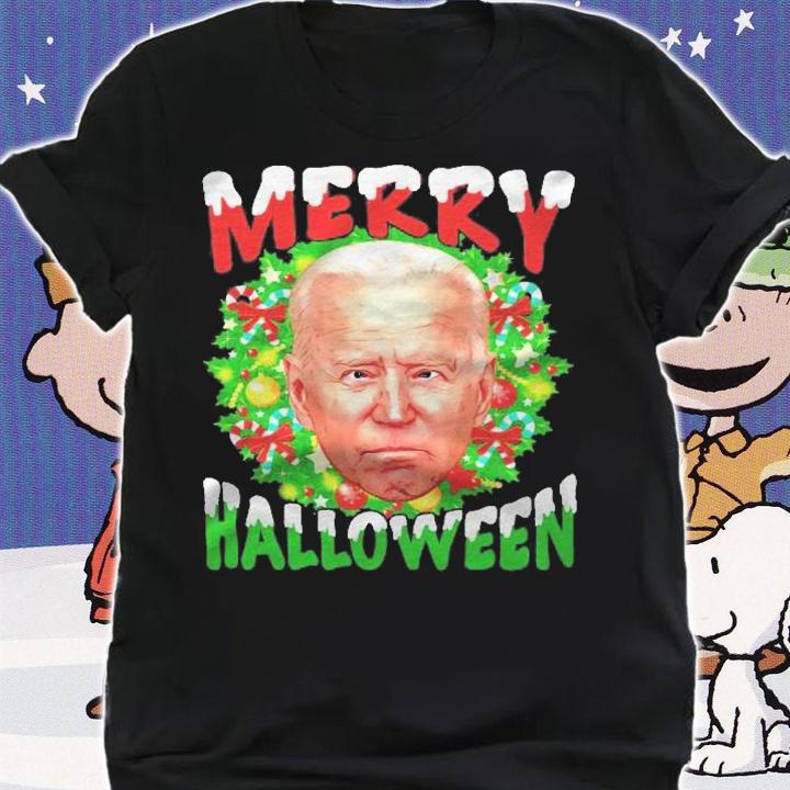Funny Anti Joe Biden Merry Halloween Holiday Wreath Shirt shirt