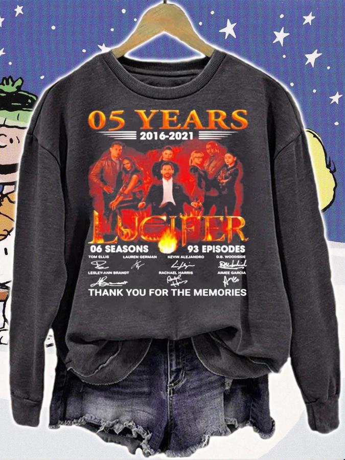 05 years 2016 2021 Lucifer 06 season 93 episodes signatures t-shirt sweatshirt